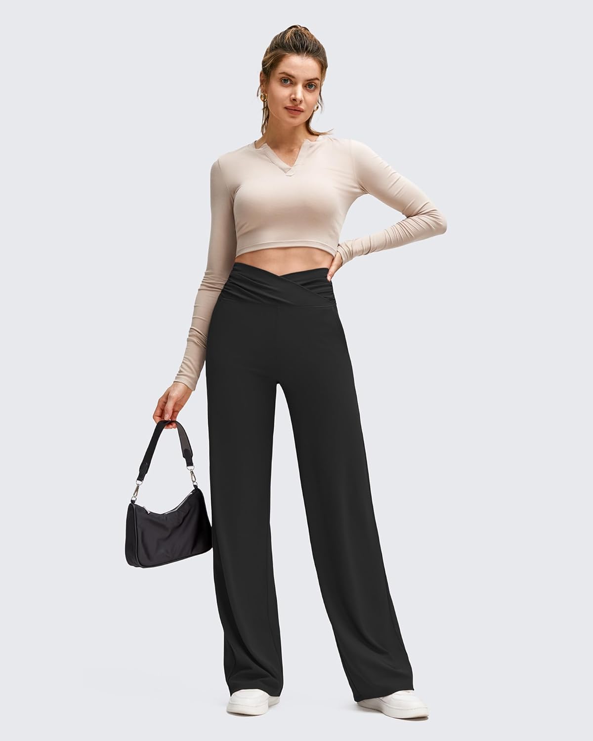 G4Free BareFeel High Stretch Wide Leg Yoga Pants for Women Side Pleated V Waist Casual Trousers with Pockets - Image 3