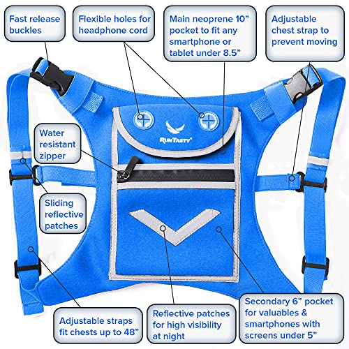 Blue Running Mini Backpack Vest for Men & Women – Reflective with Hi-Viz, Holds Accessories, iPhone, Android, iPad Mini – Lightweight, Adjustable Gear for Fitness, Walking, Cycling, Hiking, Climbing! - image 5
