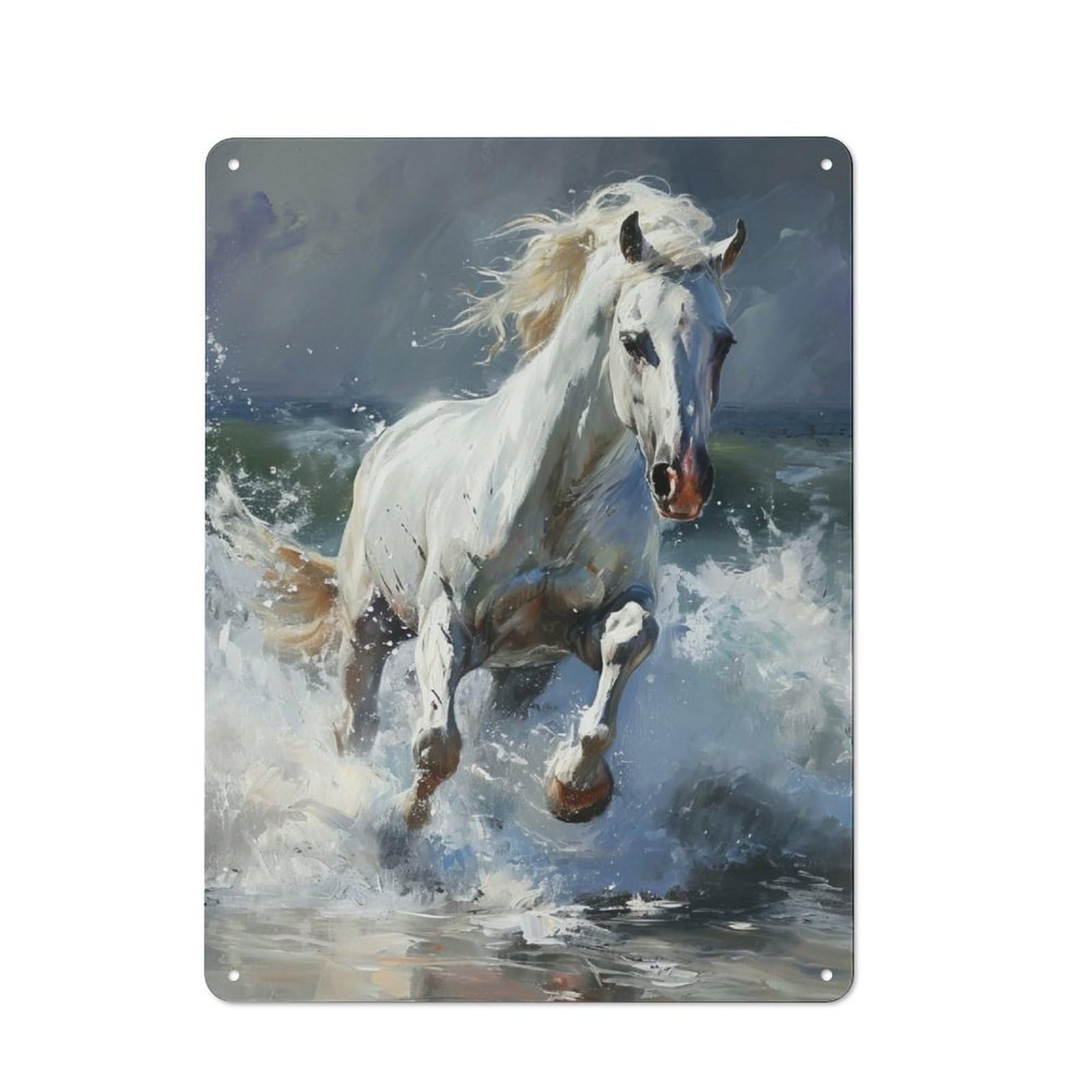 Country Style Kitchen Metal Sign 40x30cm Featuring White Horse Running Through Waves, Diner Style Decor for Kitchen, Cafe, Pantry Or Dining Room
