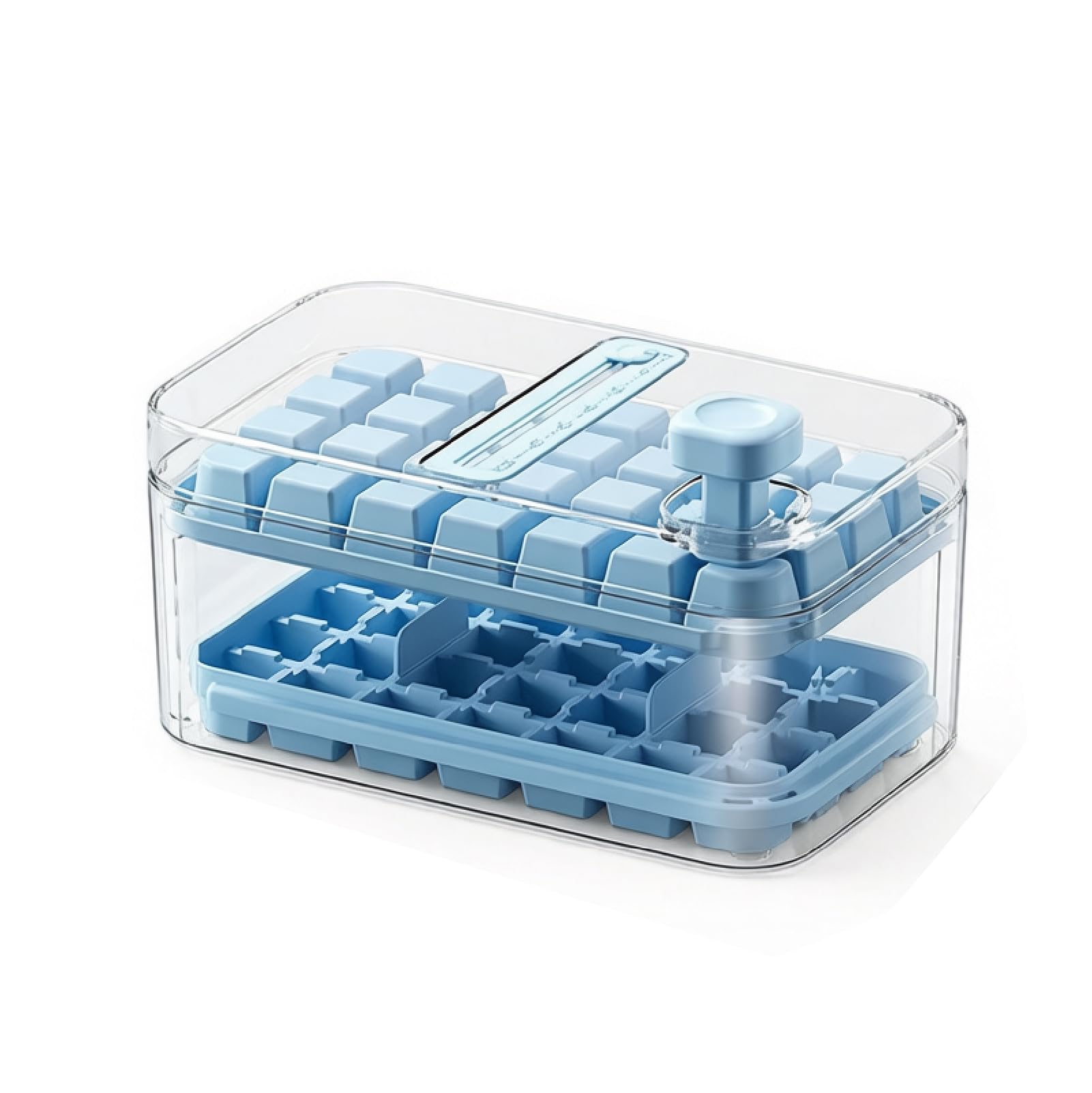 DTSXFTLY Ice Cube Tray with Lid Press Type Ice Maker Freezer Mold Storage Container,Blue,A