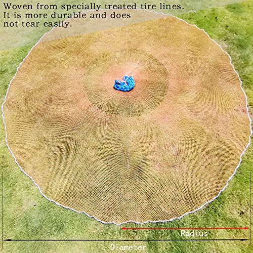 Drasry Saltwater Fishing Cast Net for Bait Trap with Heavy Sinkers Fish Throw Net. Size 3ft/4ft/5ft/6ft/7ft/8ft/9ft/10ft Radius Freshwater Nets