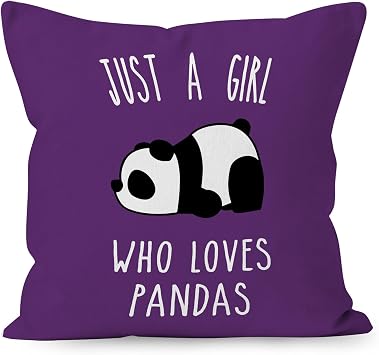 Panda Throw Pillow Cover Decor, Purple Cute Panda Bear Lovers Gifts for Girls Dorm Room Bed Sofa Bedroom Decorations Pillows Cover, Just A Girl Who Loves Pandas,18 x 18 Inch