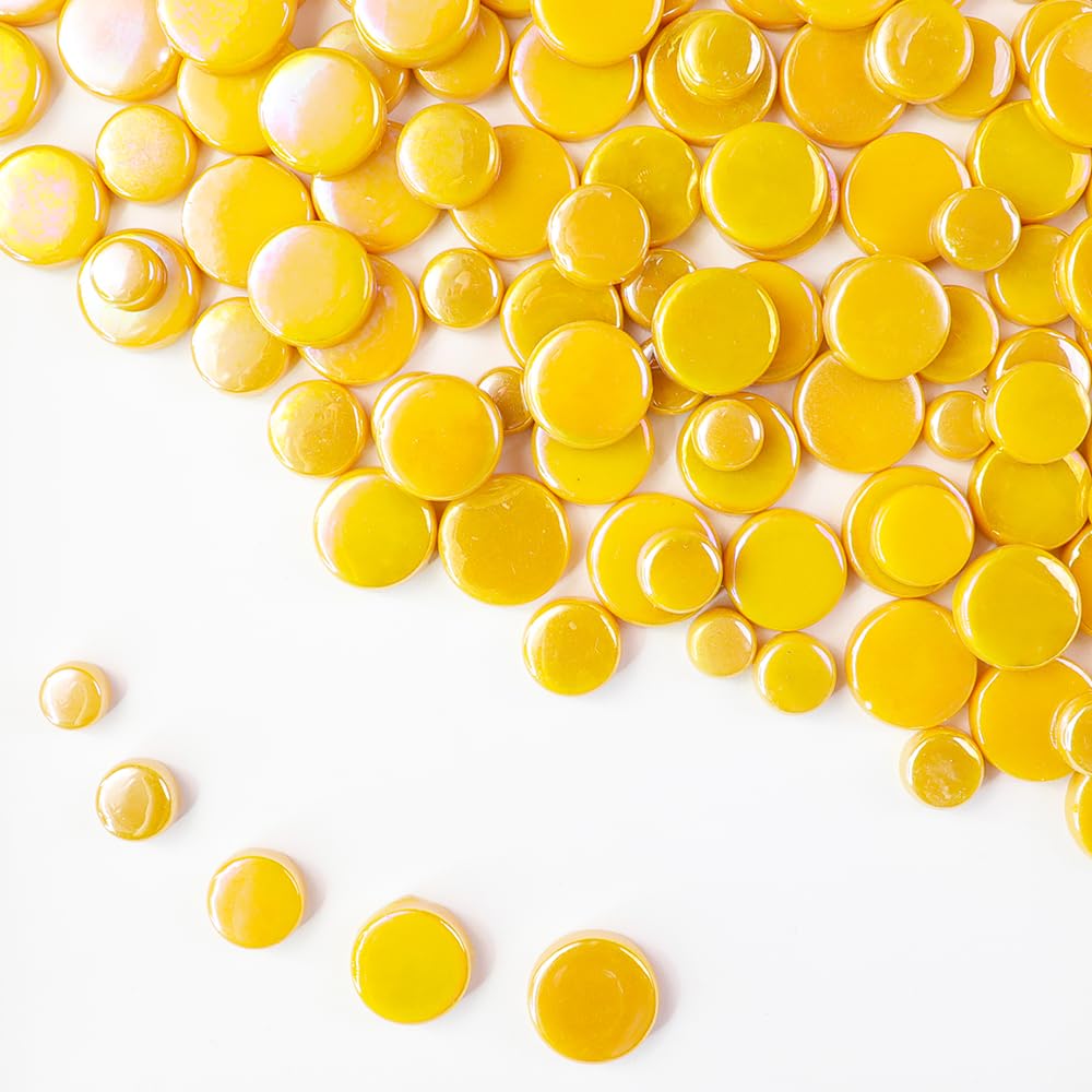 1 LB Penny Round Mosaic Tiles, 10mm ~20mm 5sizes Iridescent Rounds Recycled Glass Tiles Mix for Adults & Kids DIY Mosaic Making Garden Project (Orange)