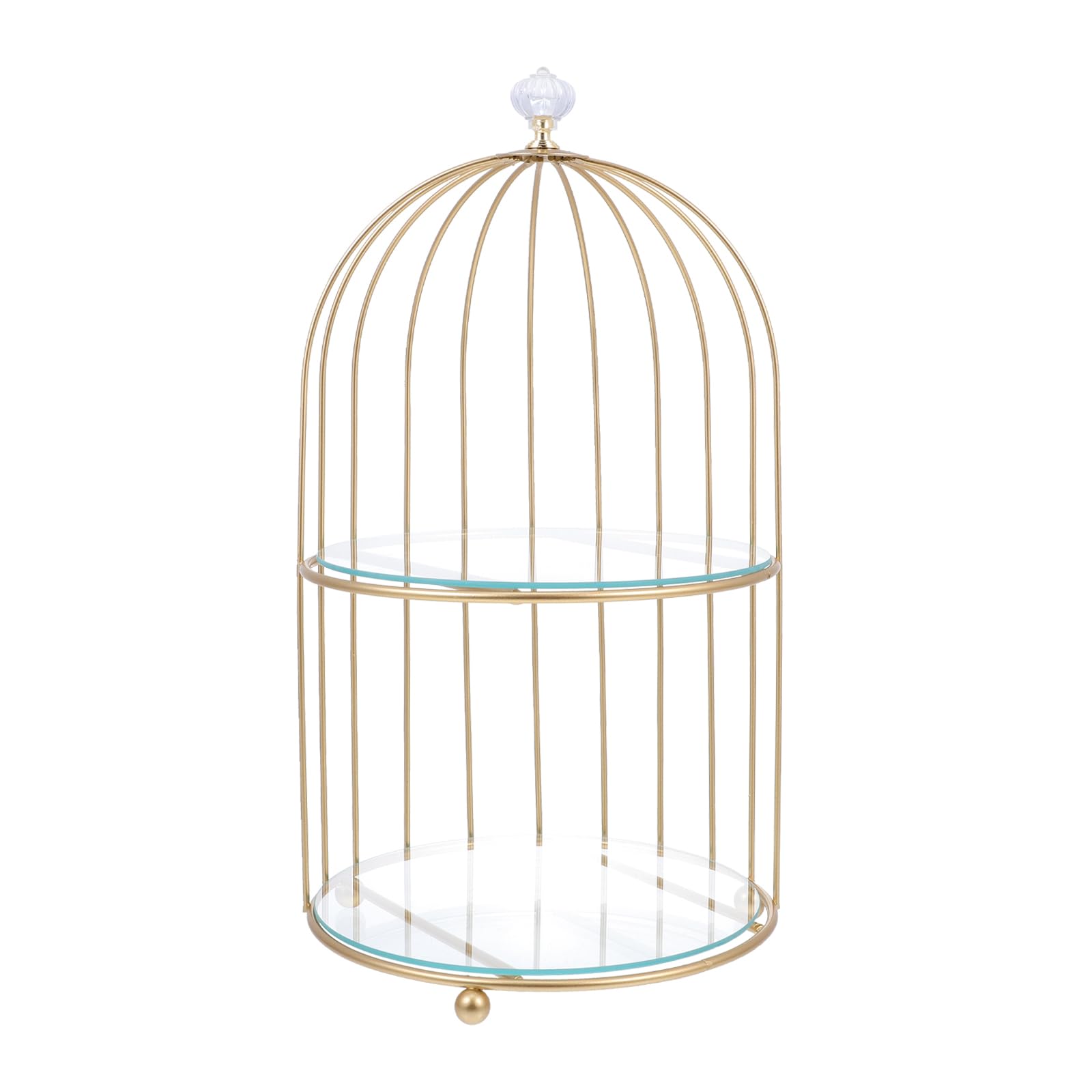 HANABASS Présentoir à cupcakes en métal à 2 niveaux en verre pour cage à oiseaux - Pour anniversaire, fête de mariage (23 x 36 cm)