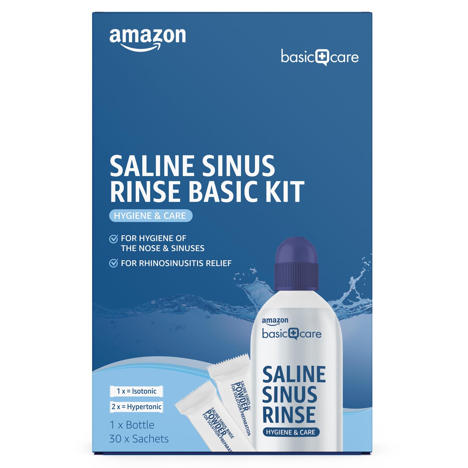 Amazon Basic Care Kit de rinçage salin pour sinus, 1 flacon et 30 sachets