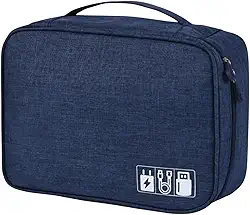 Bolsa Organizador de Cabos e Fios Acessórios Eletrónicos para Viagem a Prova de Água Estojo Necessaire Organizadora com Divisórias Multifuncional Carregadores Video Game Câmeras (Azul)