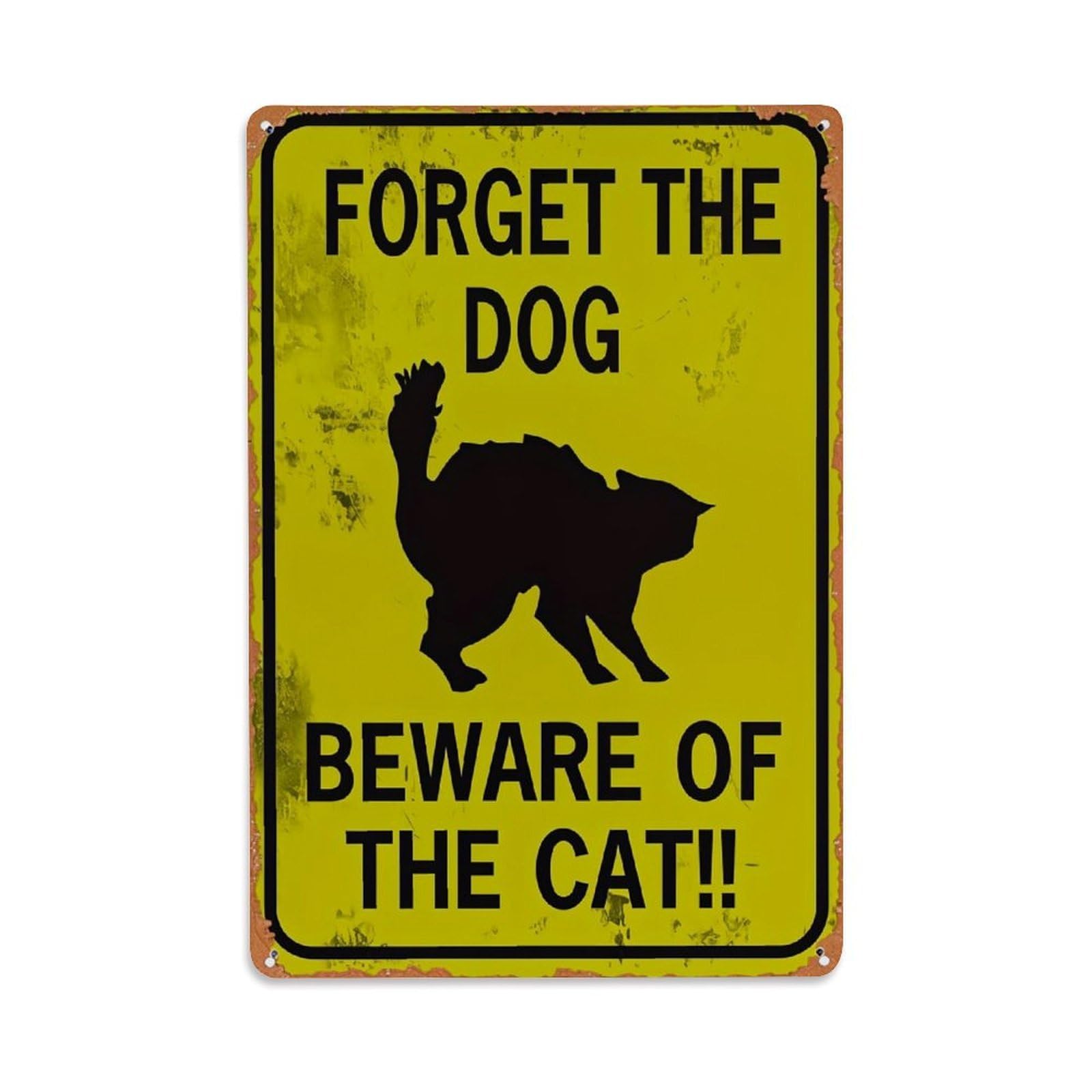 Jdfenggu Vintage Forget The Dog Beware Of The Cat Retro Metal Tin Sign, Decor Art Poster For Bar, Home, Man Cave, Kitchen, Laundry Room Gift 8X12inch