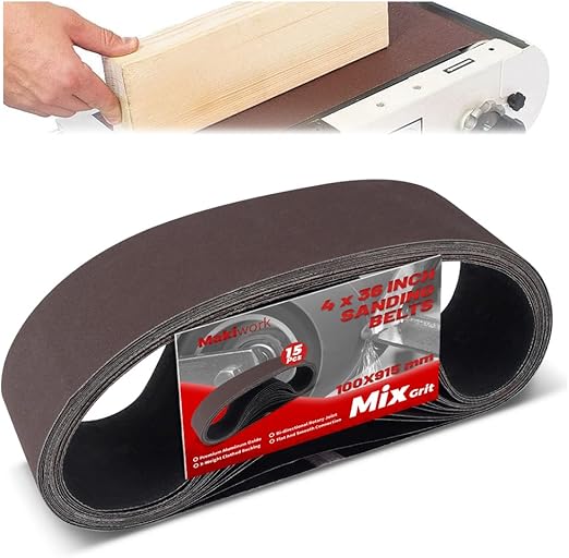 4 x 36 Inch 100 x 915 mm Sanding Belts Set - 15-Pack with 80/120/150/240/400 Grits, Aluminum Oxide Abrasive Belts for Woodworking