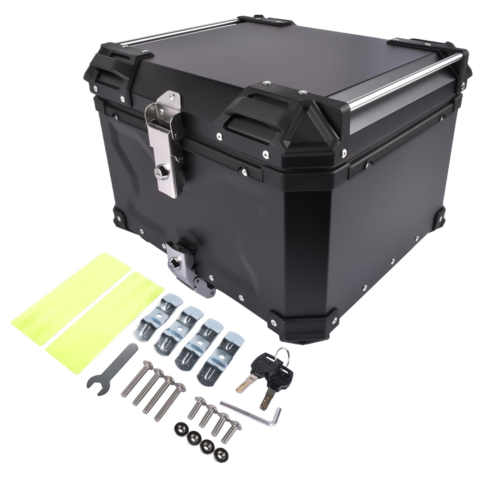 Bisenya 55L Baúl de Aluminio Impermeable para Moto, Maleta para Almacenamiento de Casco, Caja con Cerradura de Seguridad, Caja Superior de Motocicleta (Negro)