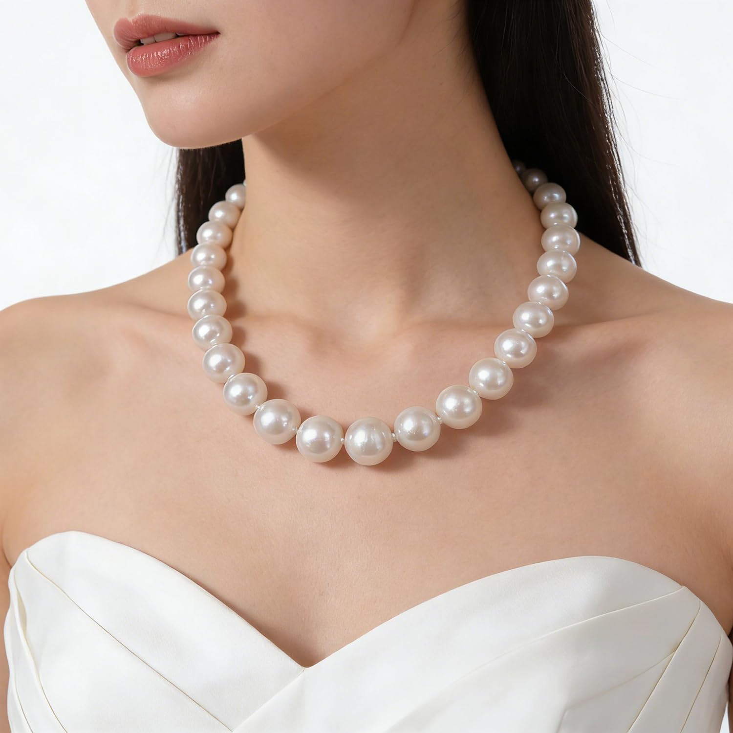 11-13mm AAAA Grade Natural Freshwater Pearl Necklace | White Pearl Strand for Women | 925 Sterling Silver Clasp | Ideal Gift for Birthday, Mother's Day, Wedding, Anniversary