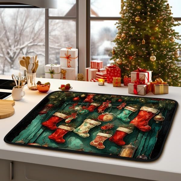Christmas Dish Mat Drying Kitchen Mat Small Dish Drying Mat