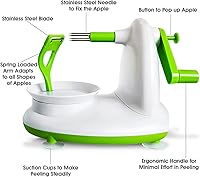 Vista 2 de Pelador y descorazonador de manzana mejorado para manzana, pera y cítricos, dispositivo de cocina giratorio manual, incluye 2 cabezales de repuesto