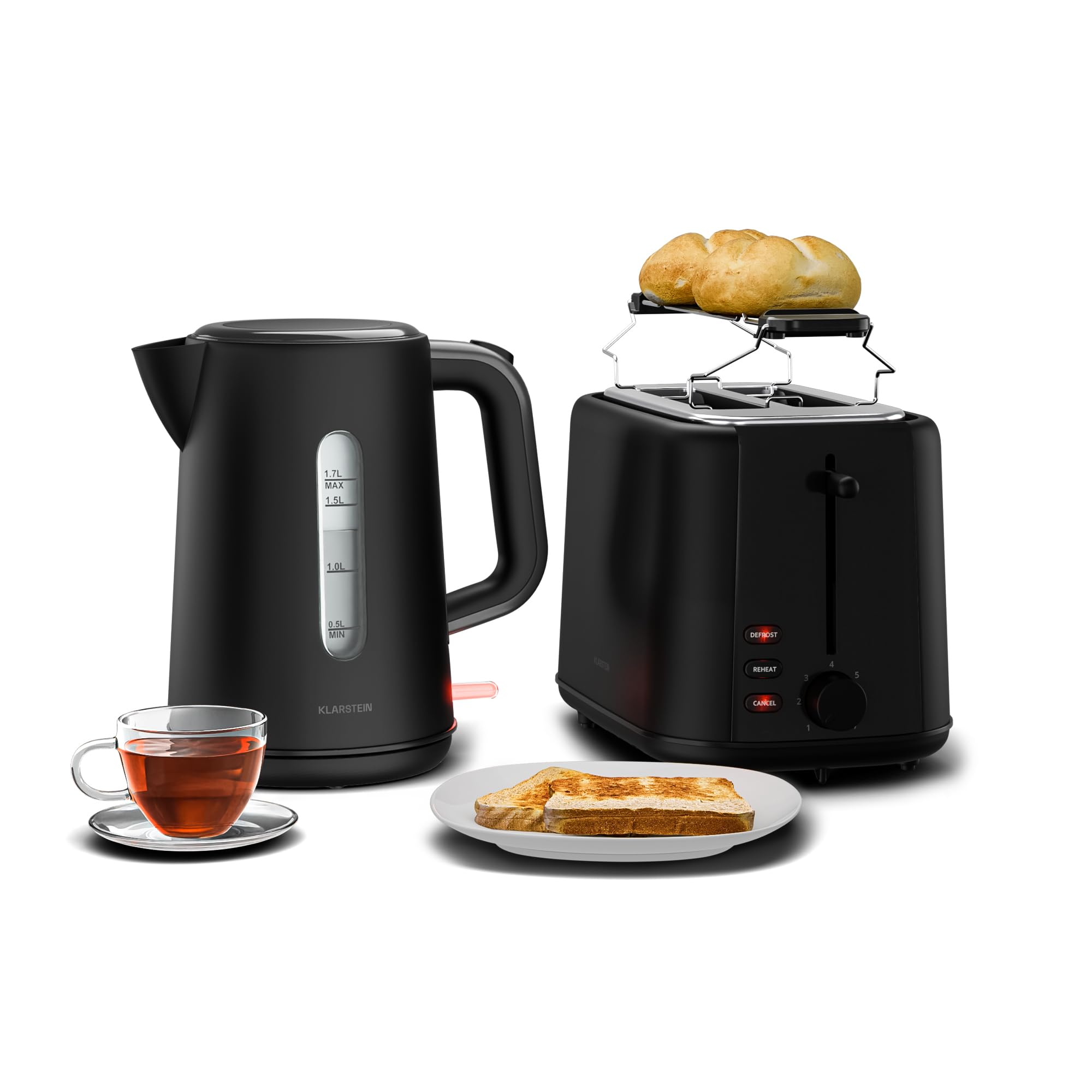 Klarstein Velaire Essential Set Petit-Déjeuner Grille-Pain 2 Fentes 7 Niveaux Bouilloire Électrique 1,7L