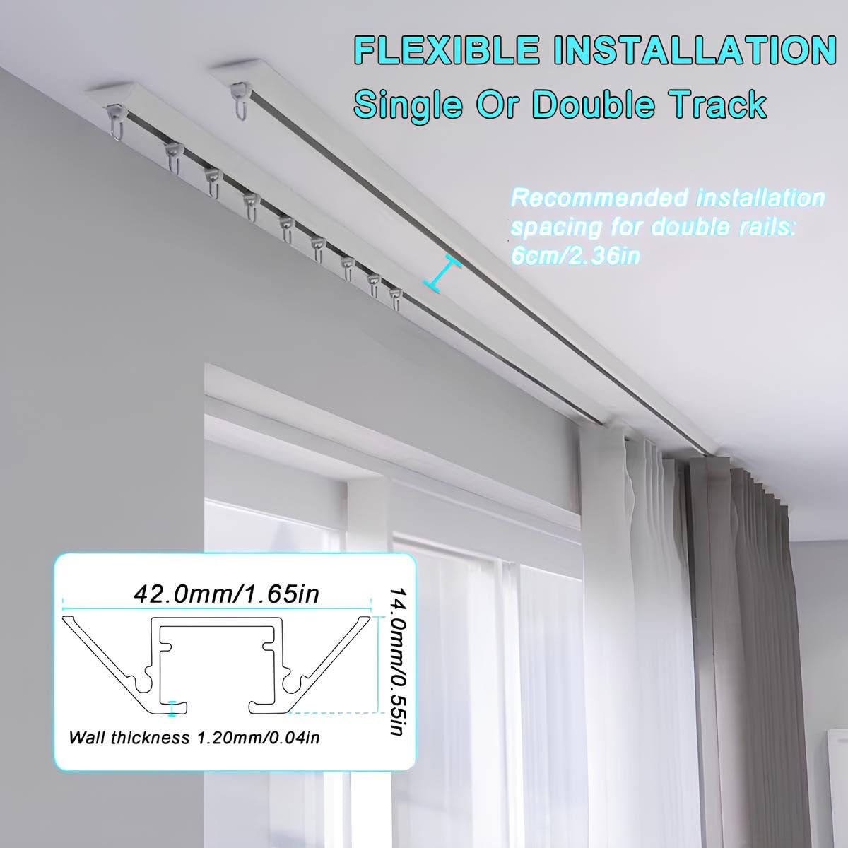 Rail de Rideau de Plafond en V, Tringle à Rideau Aluminium Robuste