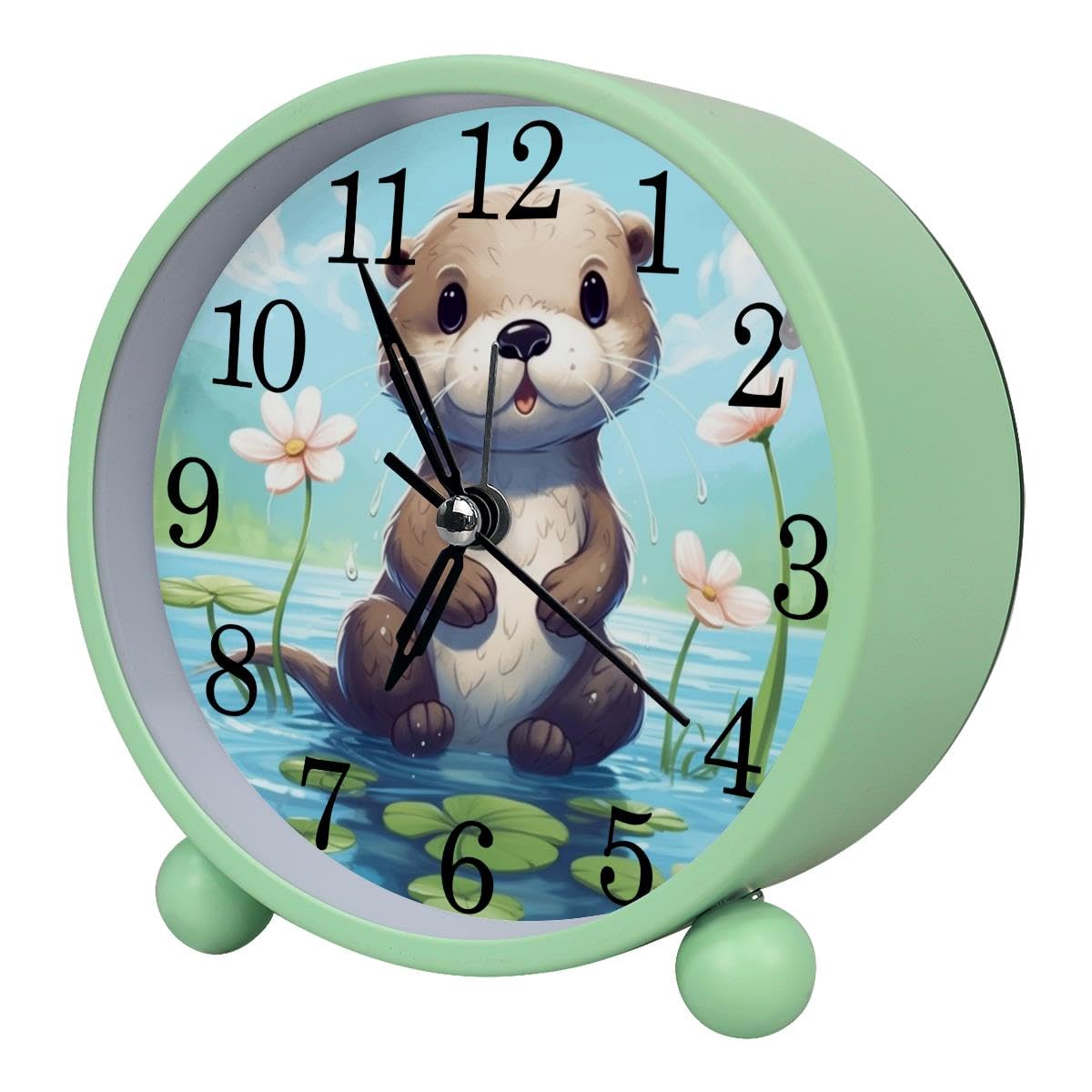 Luoweisi Alarm Clock Cartoon Otter, Silent Non-Ticking with Night Light
