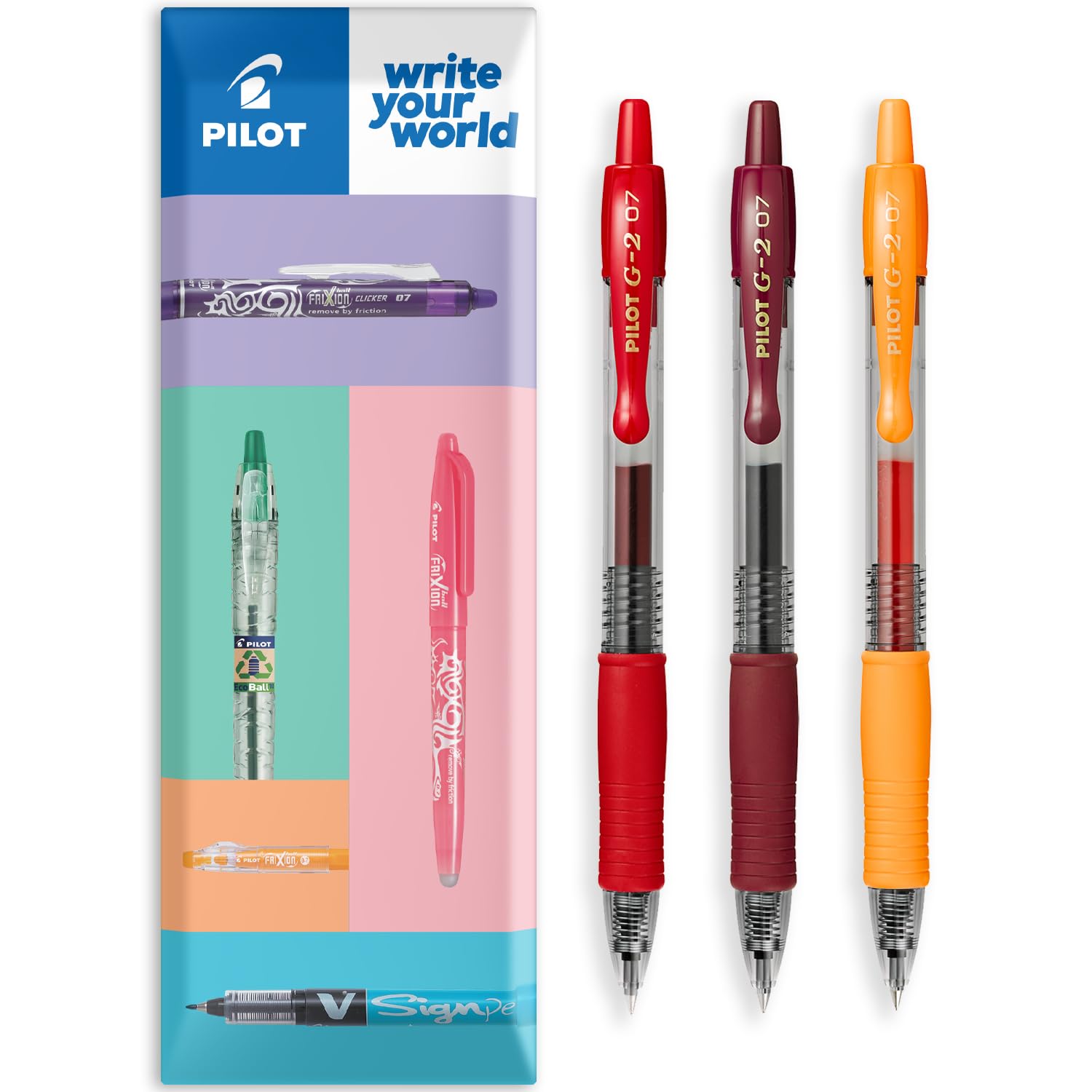 PILOT G-2 - Bolígrafos retráctiles de tinta de gel, punta de punta de 0,7 mm, en paquete de regalo, paquete de 3 unidades, juego de tonos rojos
