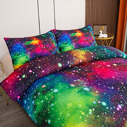 Image of Tailor Shop Galaxy Comforter Set Colorful Outer Space Starry Sky 3D Night Printed Bedding Set for Girls Boys Kids King Size with 1 Comforter 2 Pillowcases