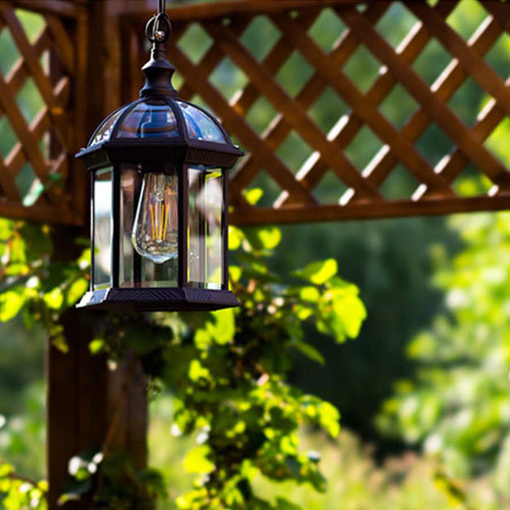 Mengjay Retro schwarz Außen-Hängeleuchte Wasserdichte Hängelampe Höhenverstellbar E27 Pendelleuchte Aluminium/glas Aussen Innen Garten Laterne für Terrasse Pavillon Balkon Trauben Rahmen
