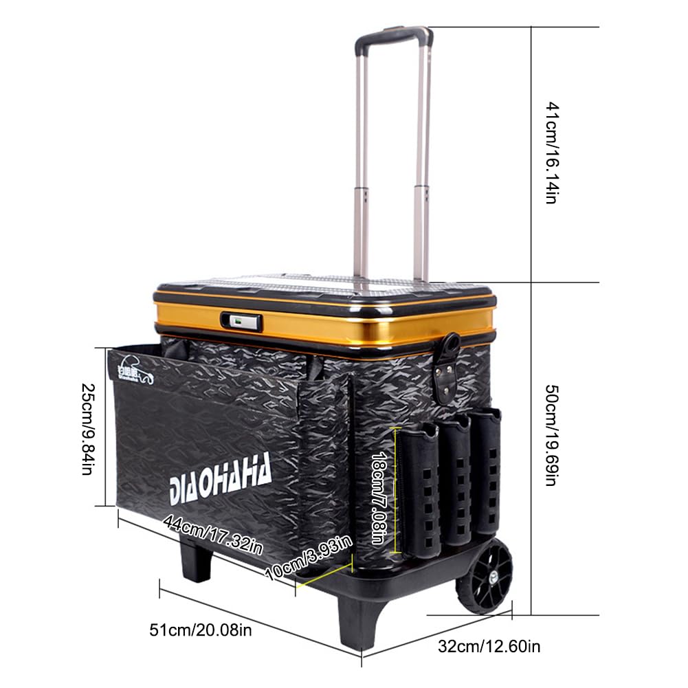 Caja de aparejos de pesca con ruedas, multifuncional, caja de anzuelos de pesca, alta capacidad, ajustable, duradera para artes de pesca