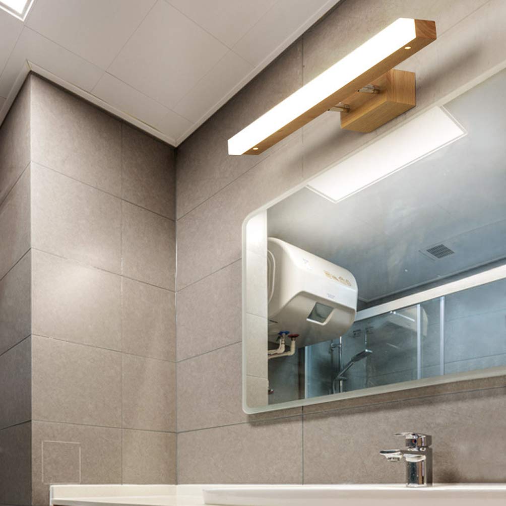 LED Luz de Espejo Baño,Moderna Lámpara de Baño Madera Impermeable Espejo Aplique Pared 90 ° Ángulo Ajustable Luz de Maquillaje para Espejos Tocador Baño Dormitorio Iluminación,4000K,60CM