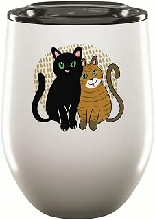 Two Cats Sitting Together Pet Gift for Animal Lovers 12oz Wine Tumbler Cup