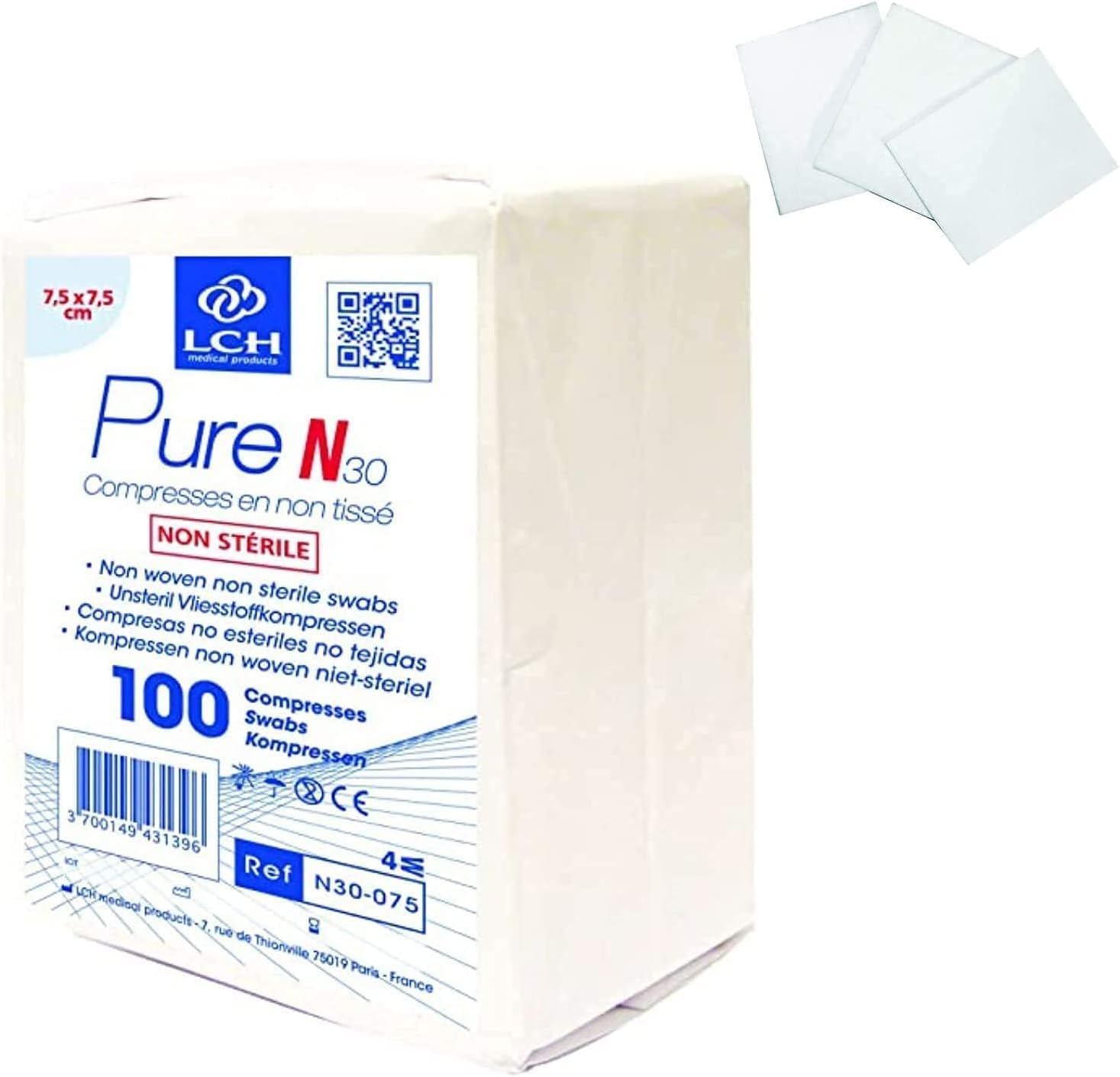 50 Sachets de 100 Compresses Non tissée Non stérile (7,5 x 7,5 cm)