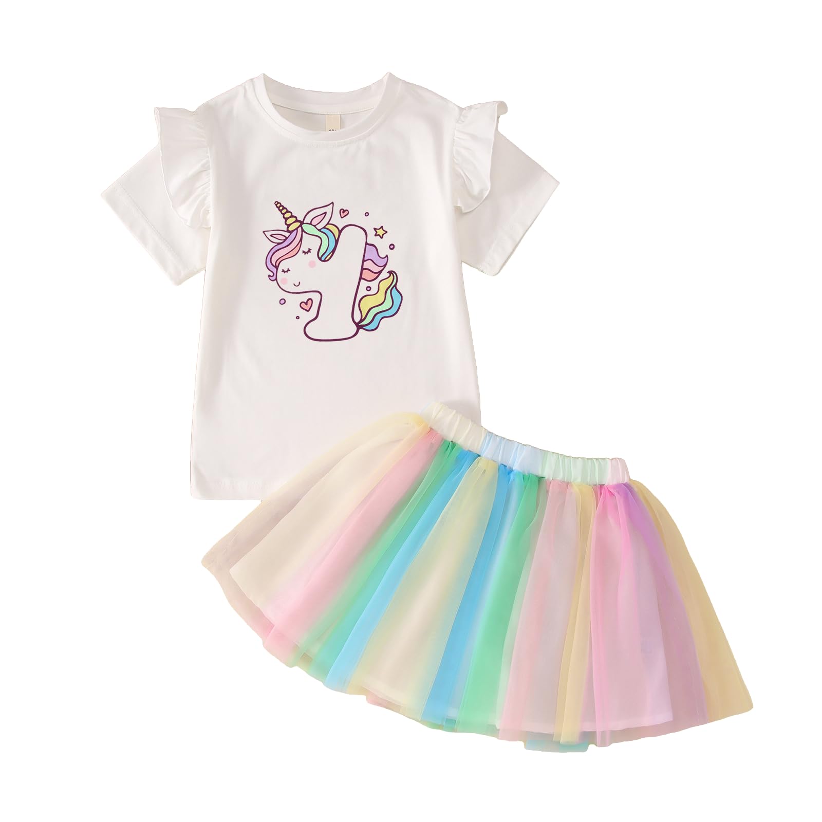 AFUKUIA Toddler Baby Girl Birthday Unicorn Outfit Cute Short Sleeve Shirt Top Colourful Tutu Skirt Cake Smash Clothes Set