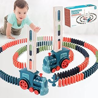 Domino Train Blocks Set, Automatic Domino Stacking Toy Creative Domino Rally Electric Train Set, Upgrade 4 Color Domino Train Toys for 3 - 12 Year Old Boys and Girls (100 Dominoes)