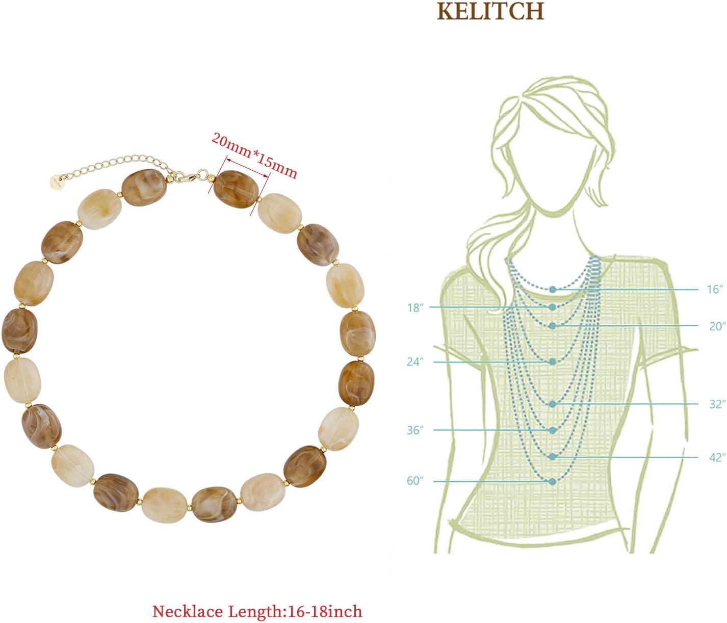 KELITCH Chunky Candy Necklaces for Women Trendy Boho Multicolor Resin Acrylic Beaded Necklace Circular Bead