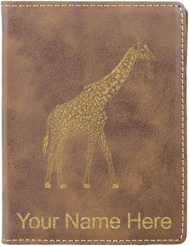 LaserGram Faux Leather Passport Holder, Giraffe, Personalized Engraving Included (Black with Silver)