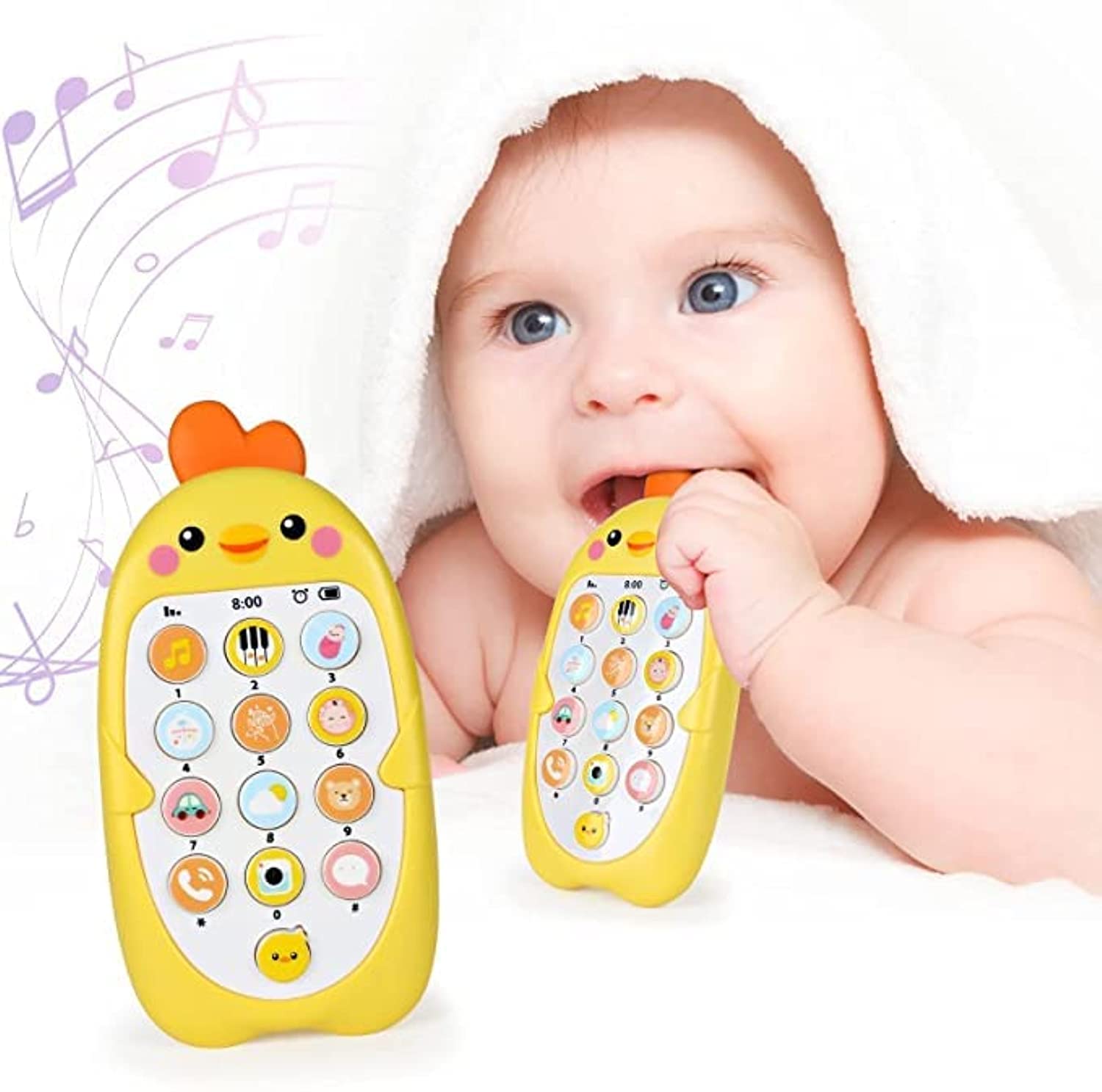 B&K Baby Musical Mobile Phone Toy with Light Music & Sounds Silicone Teether Baby Multifunctional Smartphone Toy, Early Learning Pretend Phone Toy for Boys and Girls (YELLOW)