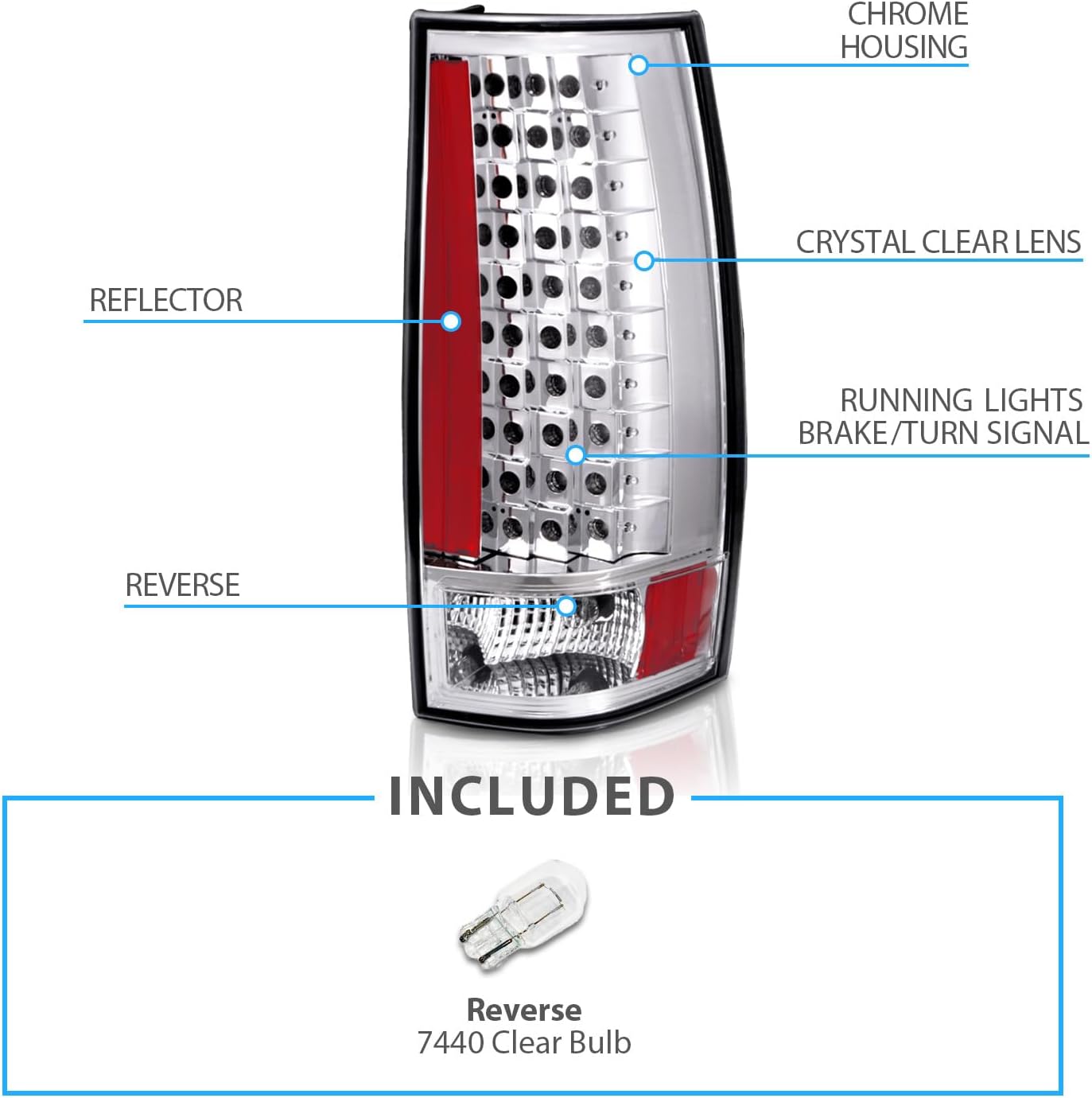 AmeriLite Chrome LED Replacement Tail Lights Set For Chevy GMC Tahoe/Suburban/Yukon - Passenger and Driver Side