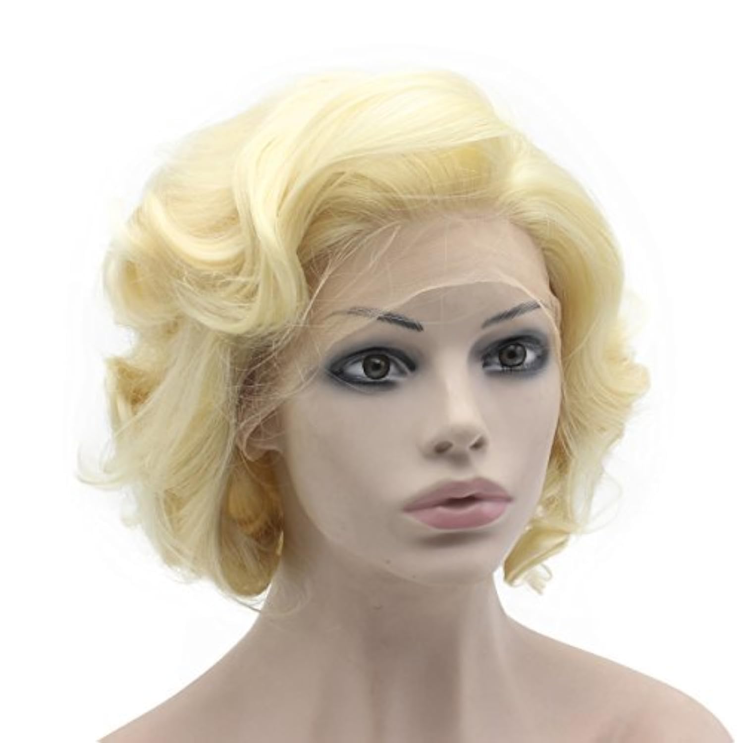 MX angel Heat Resistant Synthetic Lace Front Natural Short Curly 613 Blonde Wig