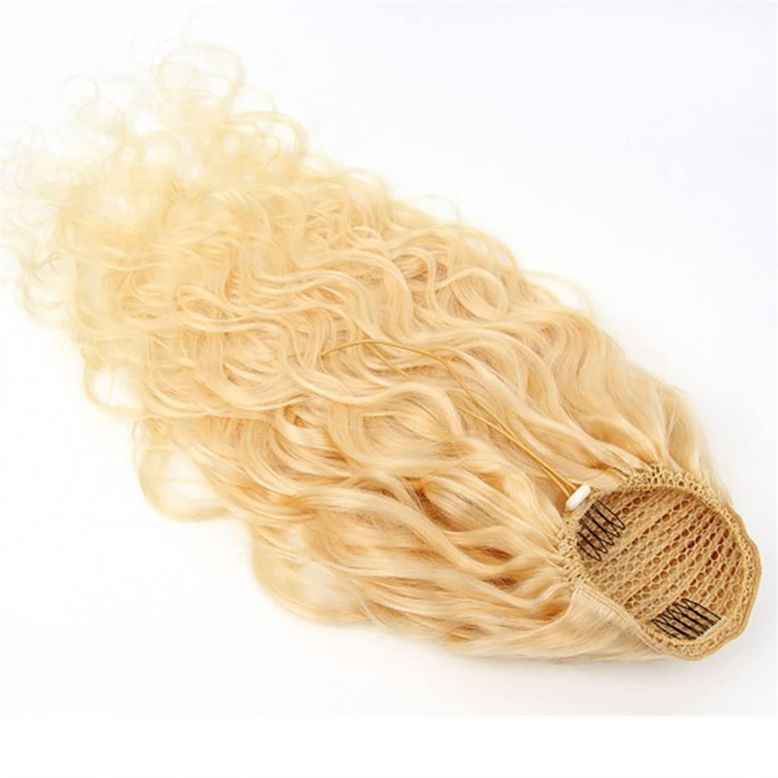 Koński ogon 10-24 "długie doczepiane kucyk ludzki włos ciało falowana blond sznurek dla kobiet doczepiany kręcone falowane treska(22inch(55cm))