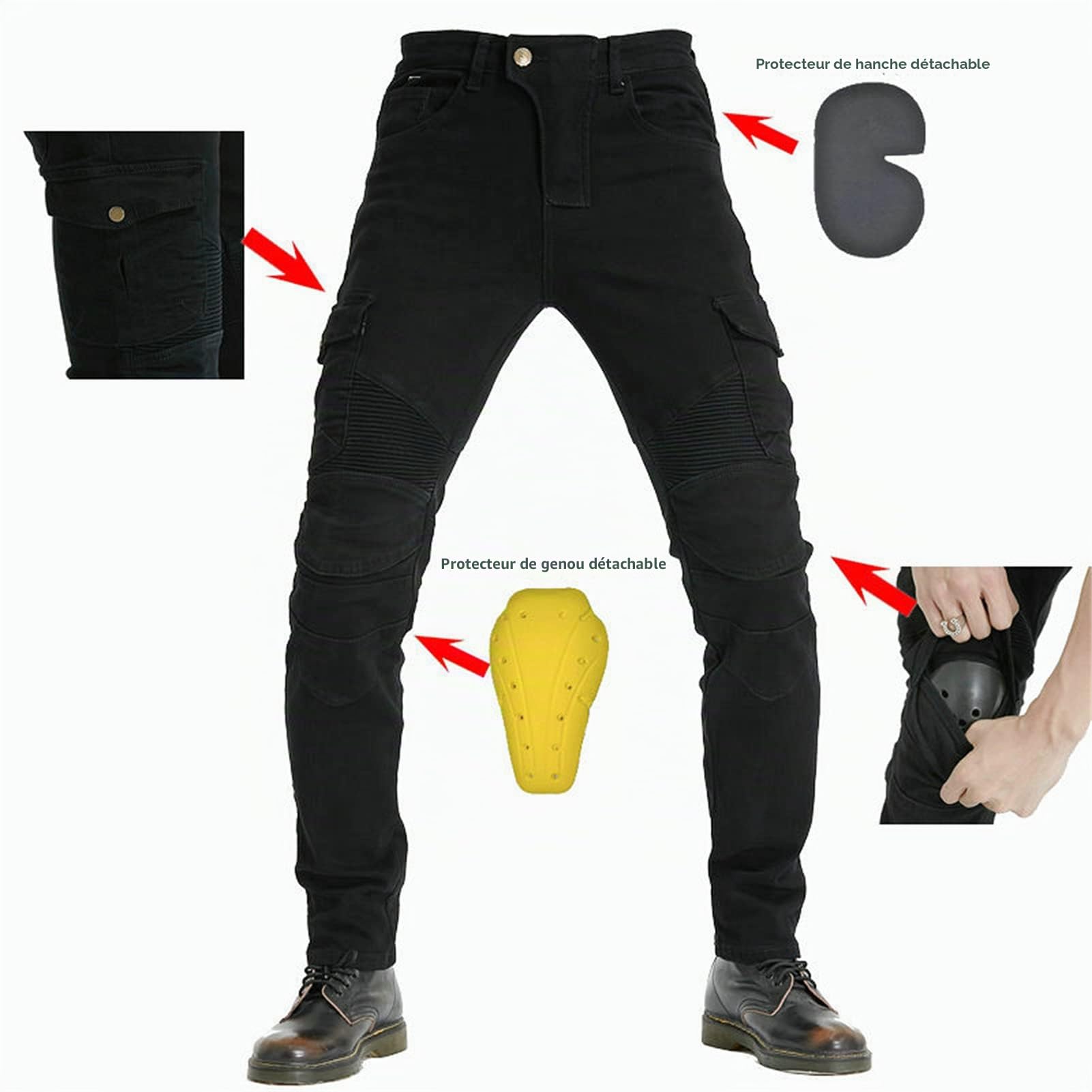Jean de Moto pour Homme fabriqué en Tissu, Pantalon de Protection en Jean Respirant, doublé, renforcé, rembourré Amovible