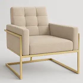 Poltrona Base de ferro reforçada para Sala de Estar Recepção Estofada Confortável (BASE DE FERRO COR DOURADA, BEGE)