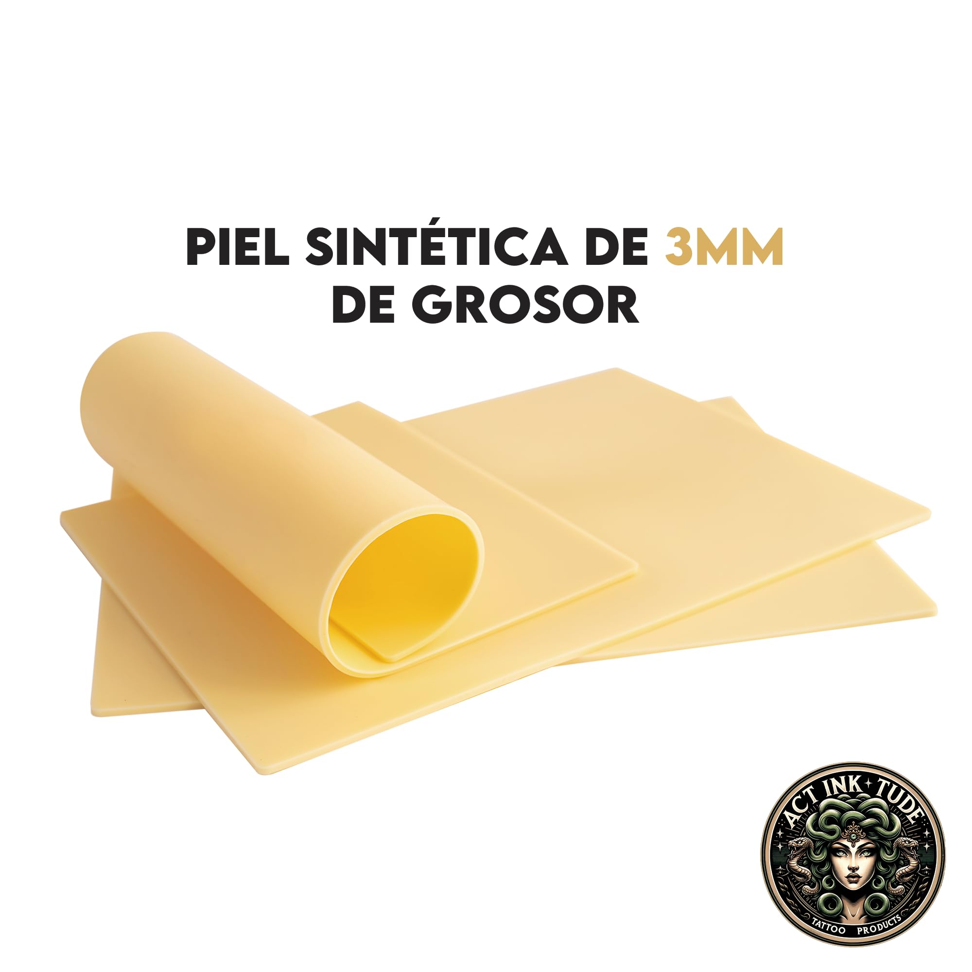 ACTINKTUDE 5pcs Yellow 3mm Synthetic Skin Tattoo Practice 20x30cm, Double-Sided, Water Resistant, All Ages - Image 2