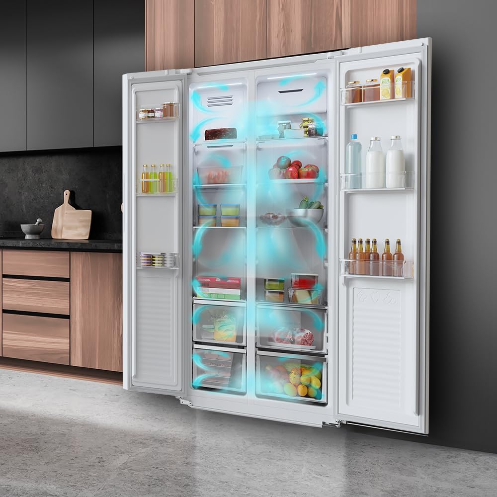 Cecotec Frigorífico Americano 2 Puertas Bolero CoolMarket SBS 430 Inox E. Side by Side de 430 L, Altura 176 cm y 84 cm Ancho, Sistema Multi Air Flow, Total No Frost, Motor Inverter Plus