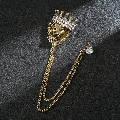 Image of coadipress Crown With Hanging Chain Brooch for Women Men Elegant Gentlemen Gold Silver Crystal Crown Lapel Pin Vintage Rhinestone Wedding Brooch Suit Shirt Pin Accessories
