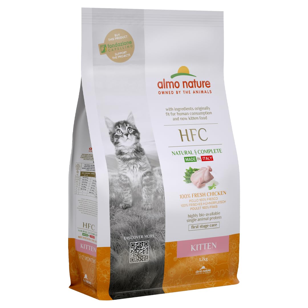Almo Nature HFC - Kitten - Complete Dry Cat Food for Kittens - Fresh Chicken - Human-Grade, Fresh Meat, Monoproteic Kibbles - 1.2kg (Pack of 1)