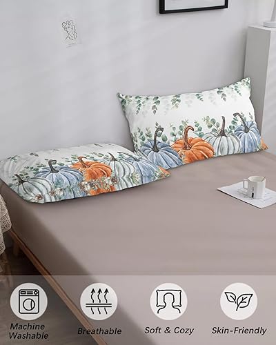 Miniatura 4 de Fundas de almohada de tamaño King de Acción de Gracias, fundas de almohada suaves decorativas para sofá largo lumbar con cierre de sobre, calabazas