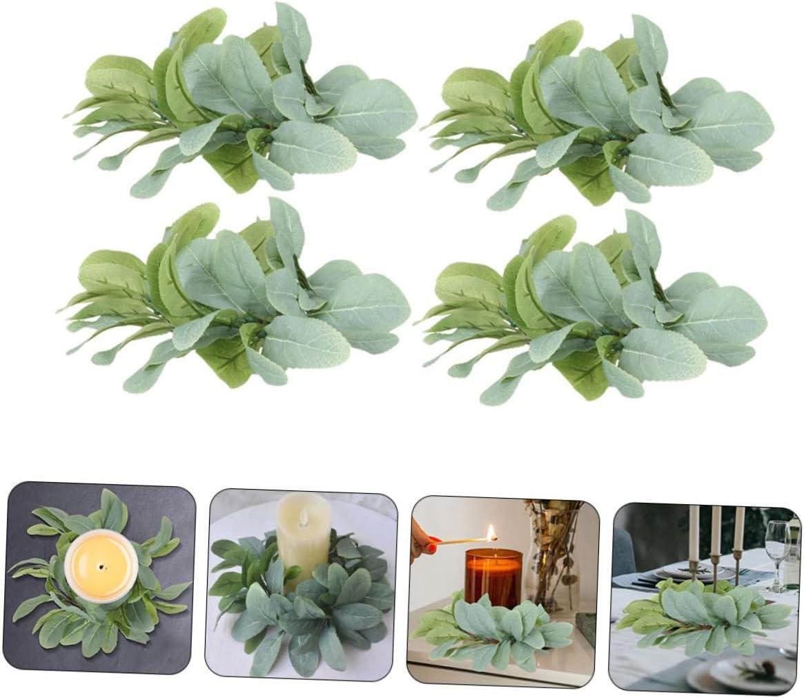 Alipis 4pcs Artificial Leaf Candle Ring Wreaths for Table Decoration Realistic Hanging Plant Decor for Home Office Kitchen and Party Settings for Christmas and Elegant Events
