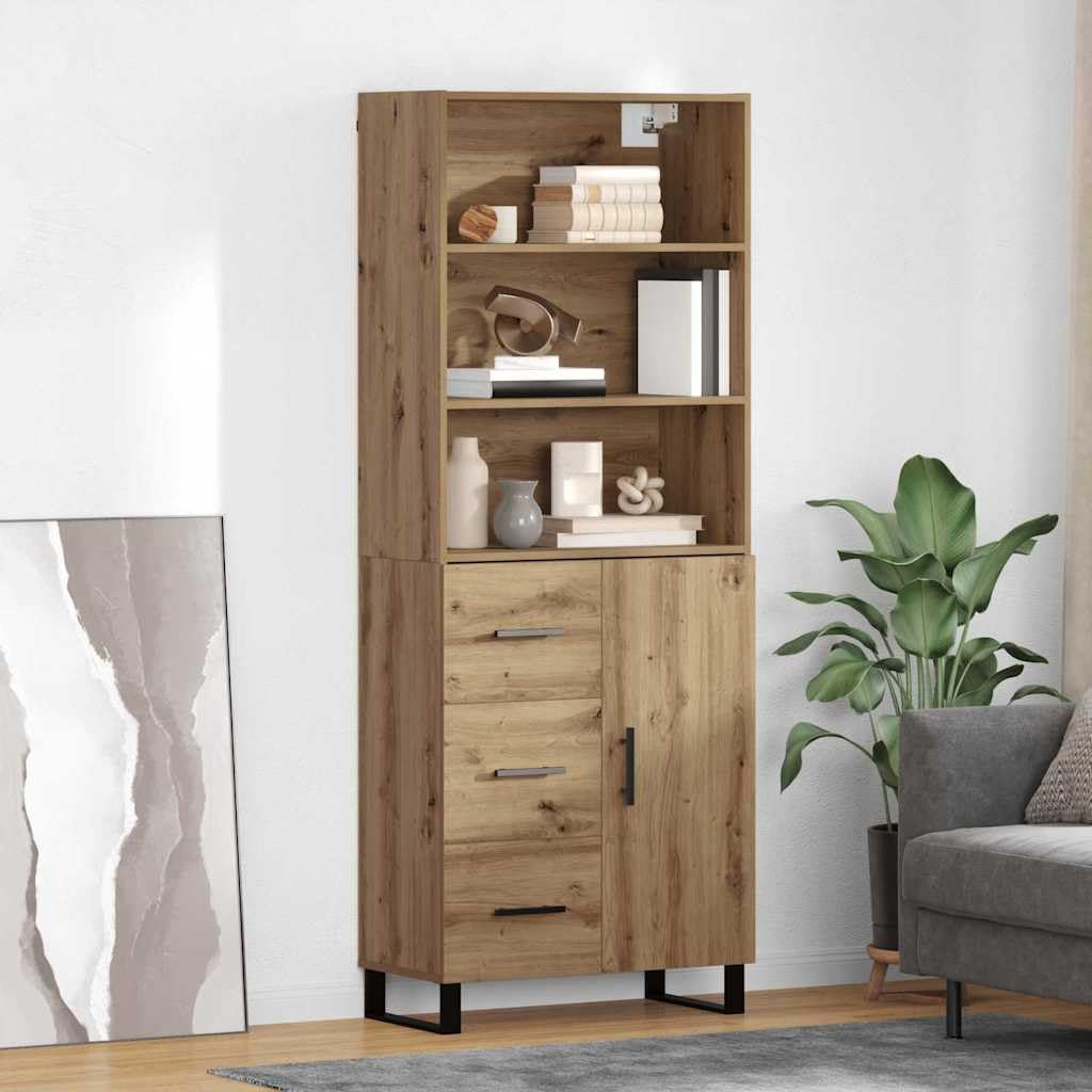 Meuble haut en chêne Artisan 69,5 x 34 x 180 cm avec tiroir et porte, buffet moderne avec beaucoup d'espace de rangement, étagère et étagère pour salon, salle à manger, couloir, bureau