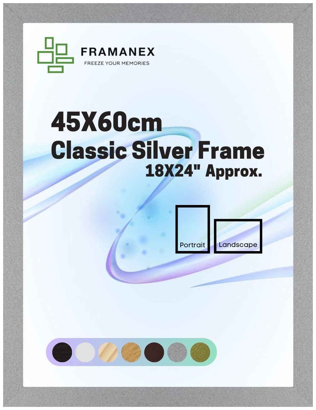FRAMANEX Modern Dome Shape Frames | Silver Colour 45X60 CM Picture Photo Poster Frames | 60X45 CM Rectangle Picture Frame | Beautify Your Walls with SD Mold Wood Finish Photo Frame