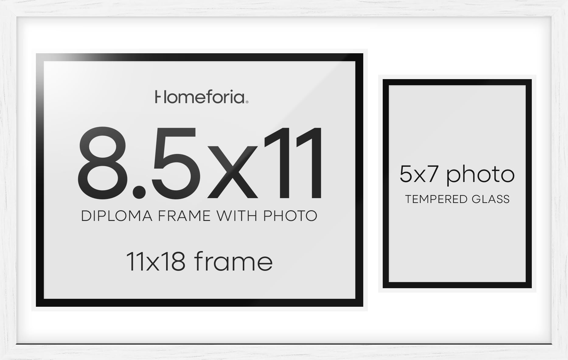 Homeforia 11x18 White Diploma Frame with Photo, High End Oak 11 x 18 Certificate Wood Frame with Mat 8.5x11 Diploma and 5x7 Picture, 18 by 11 Wooden Document Frames, Tempered Glass, Wall Kit, Set of 3