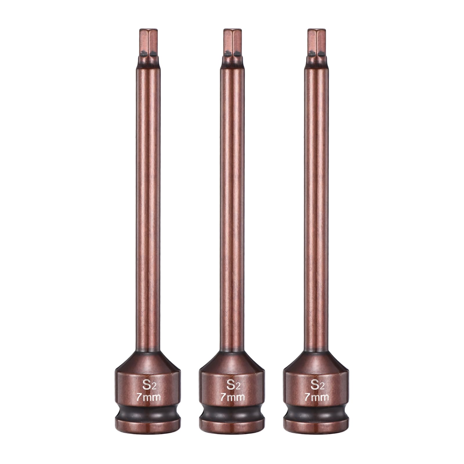 sourcing map 3pcs Impact Hex Bit Socket 1/2" Drive 7H (7mm) Hex Bits 6" Length S2 Steel Metric Impact Wrench Socket Adapter Tool for Automotive Repair Industrial Construction and Home DIY — image 1
