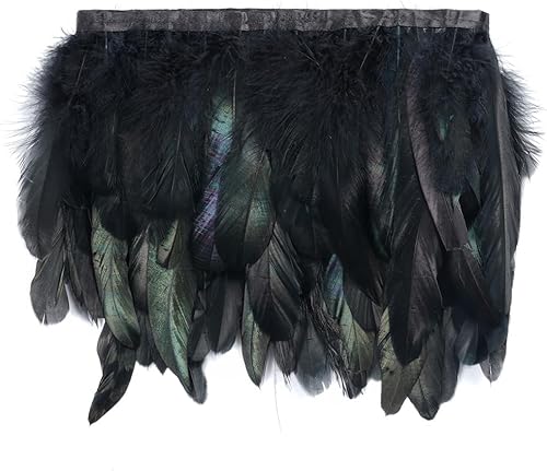 Shekyeon Borde de flecos de plumas de gallo de 2 yardas para decoración de disfraces (negro)