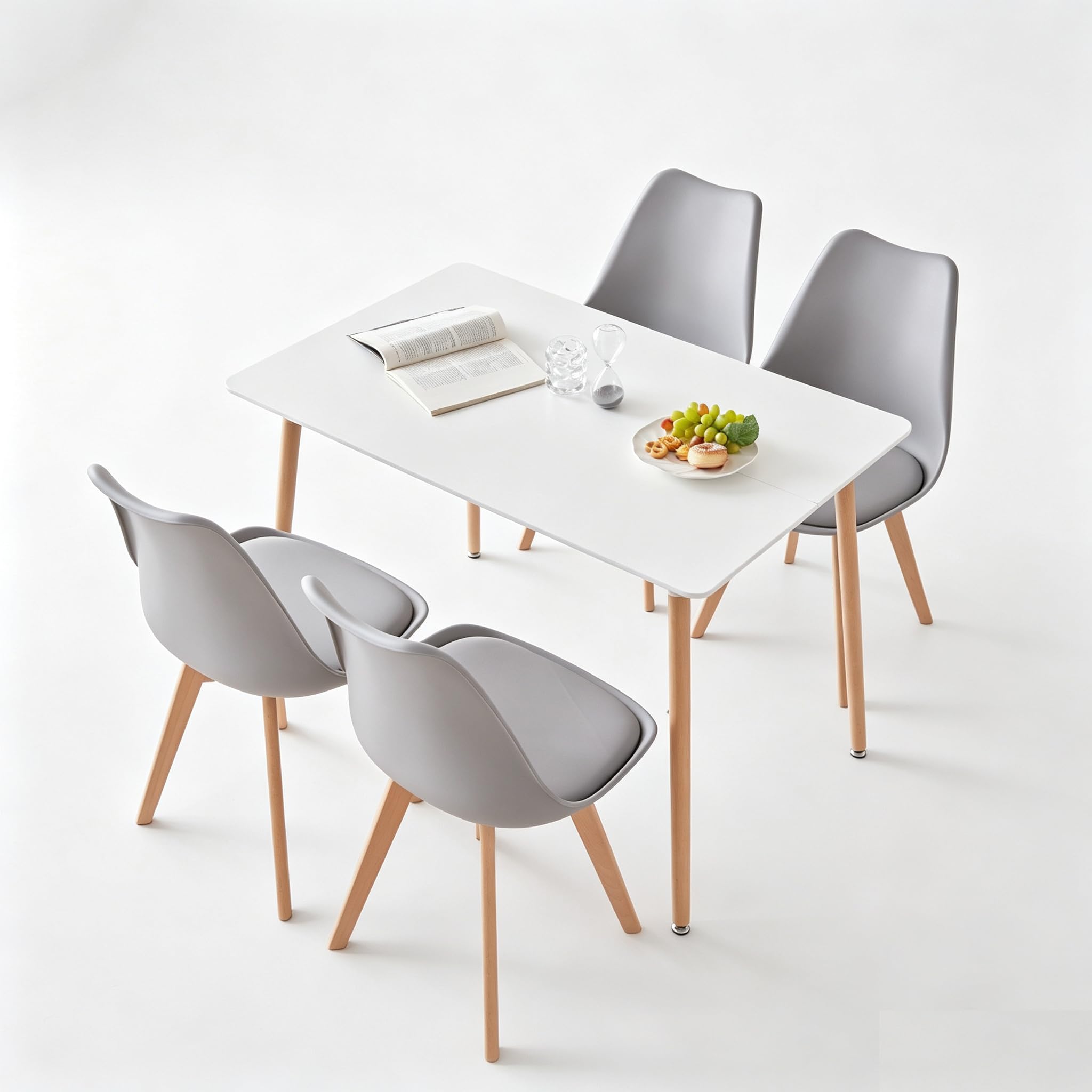 GrandCA HOME Tavolo da pranzo e 4 sedie Set da pranzo moderno, tavolo rettangolare e sedie da cucina, Grigio
