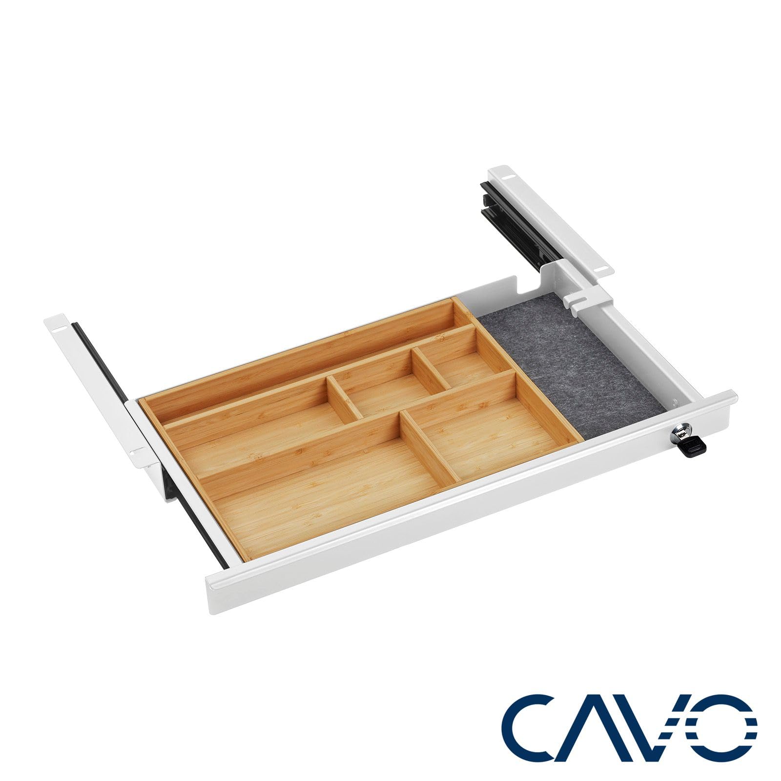 CAVO Cajón portadocumentos con cerradura 500 x 265 x 45 mm blanco con inserto de bambú Cajón para objetos de valor Cajón de escritorio
