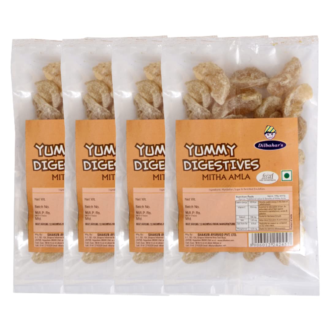 Dilbahar's Amla Candy Chatpata | Amla Candy Chatpata Dry | Amla Pachak Dry Salted | Digestive Mukhwas Mouth Freshener | Mitha Amla 100G Pack Of 4